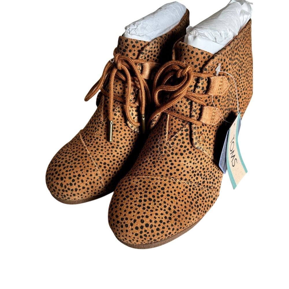 TOMS Kala Wedge Booties Cheetah Print Lace Up Ankle Boots NWOB Size 5.5 - Picture 5 of 9